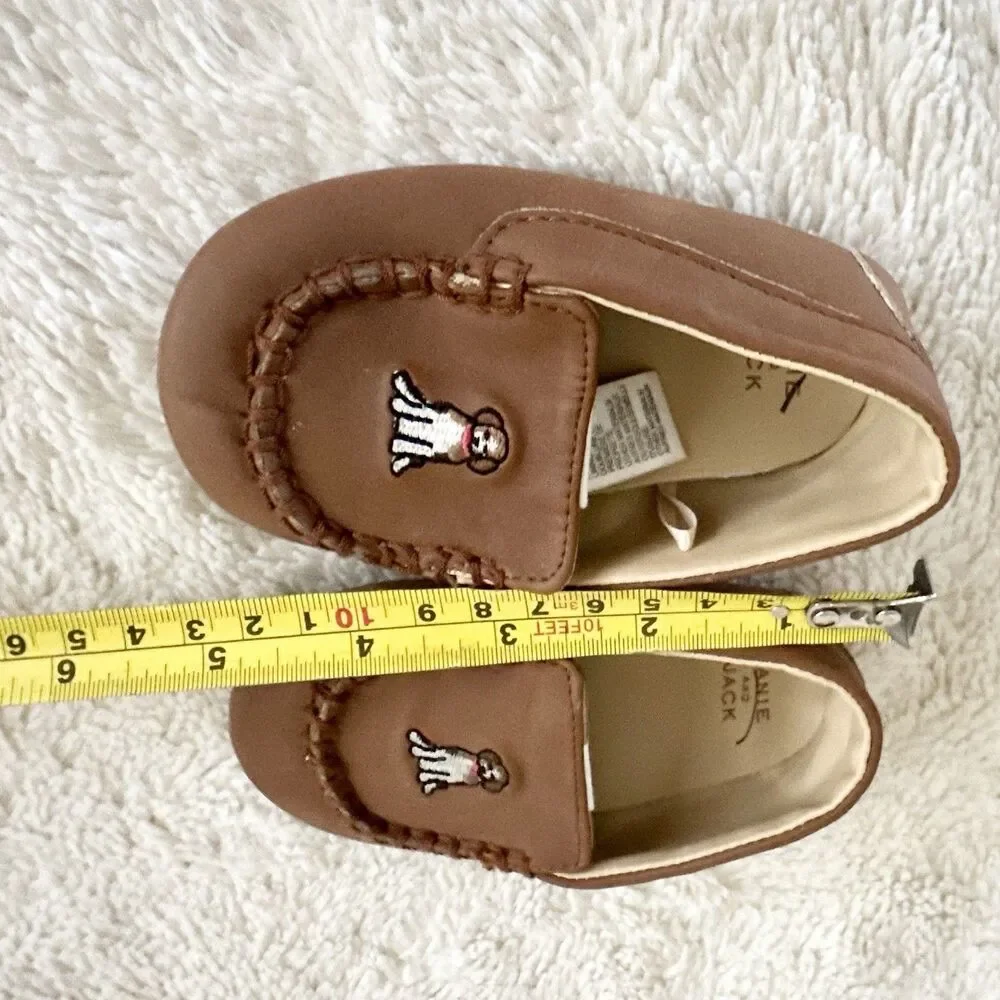 Janie & Jack Infant Brown Leather Moccasins 12-18 Months Embroidered Dog Design